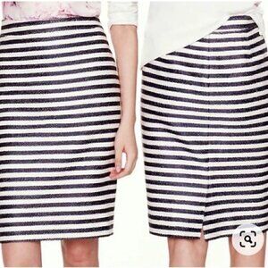 J. Crew Collection Pencil Skirt in Raffia Stripe Navy/Ivory Size 4
